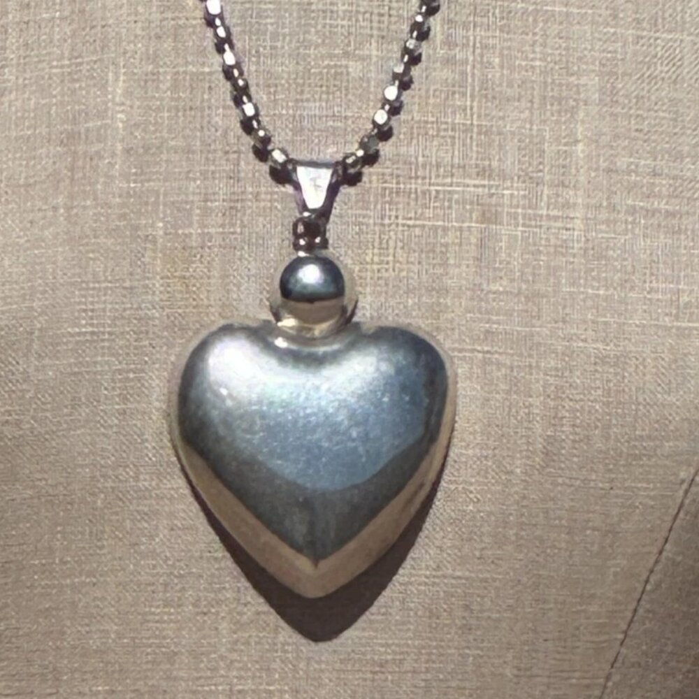 Vintage Taxco Mexico Sterling Silver Oversized Heart Pendant Necklace 52g 2.5”
